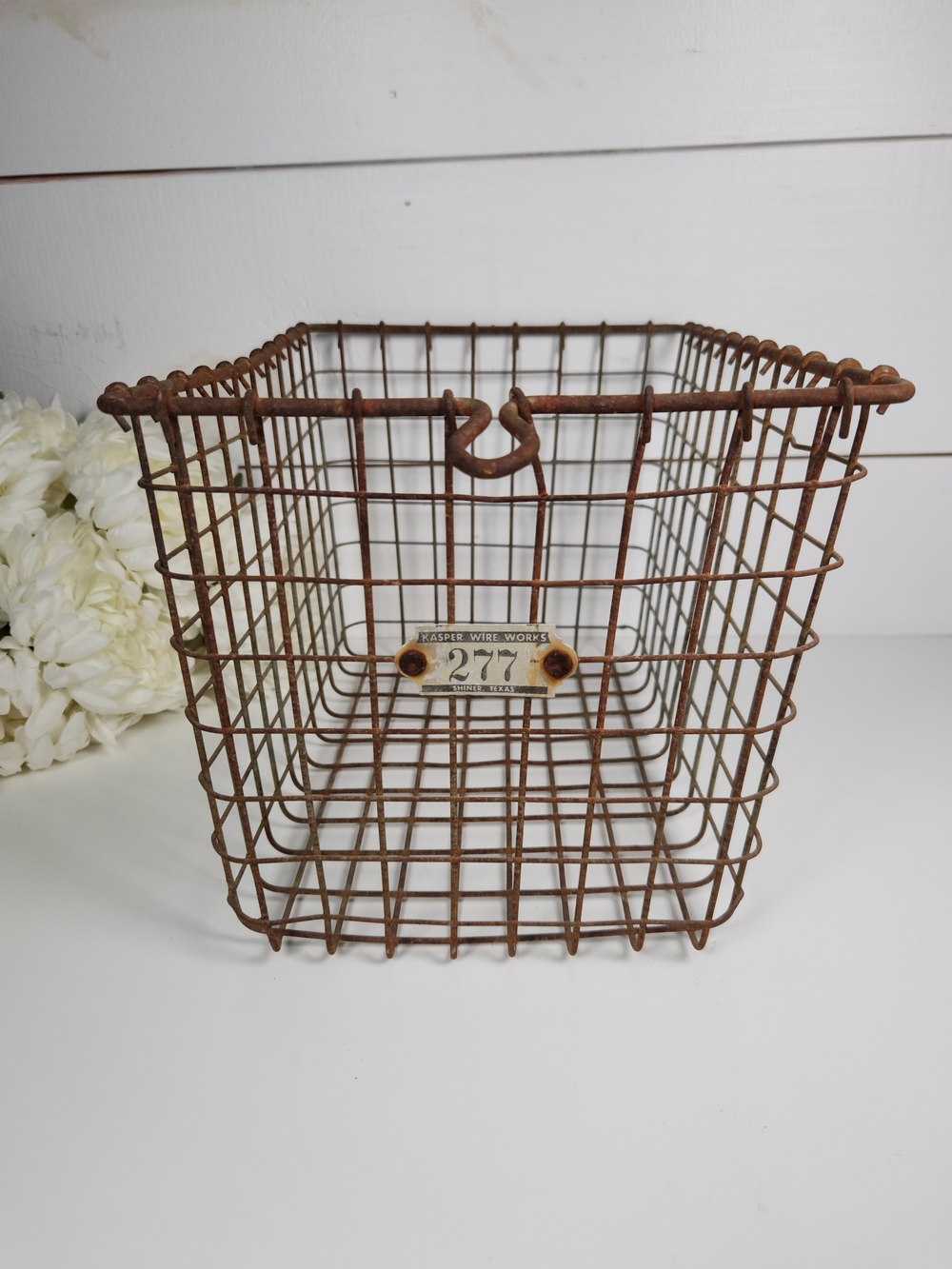 Vintage Locker Room Metal Wire Basket #277 | Rusty Metal Industrial Bin | Rustic
